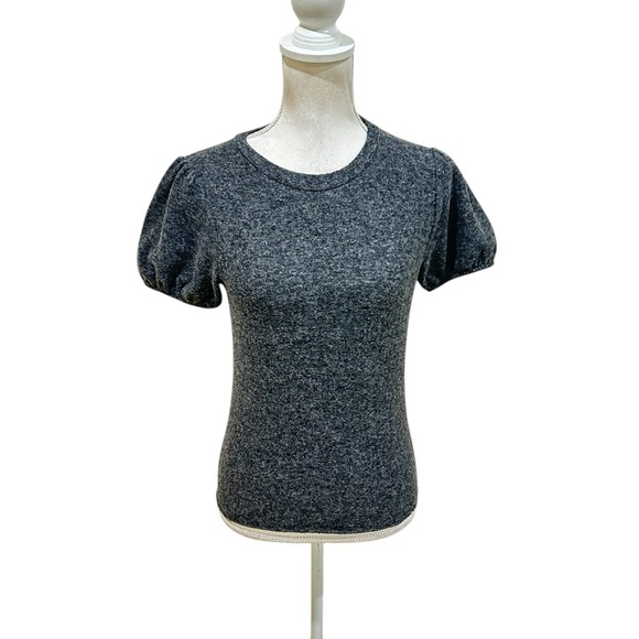 Zara charcoal Gray Puff Sleeve Fitted knit top raw edge size small - Picture 1 of 9